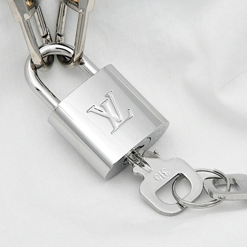 Authentic Louis Vuitton SILVER Lock & Keys Necklace #315 NEW Long & Short Chain - Picture 2 of 11